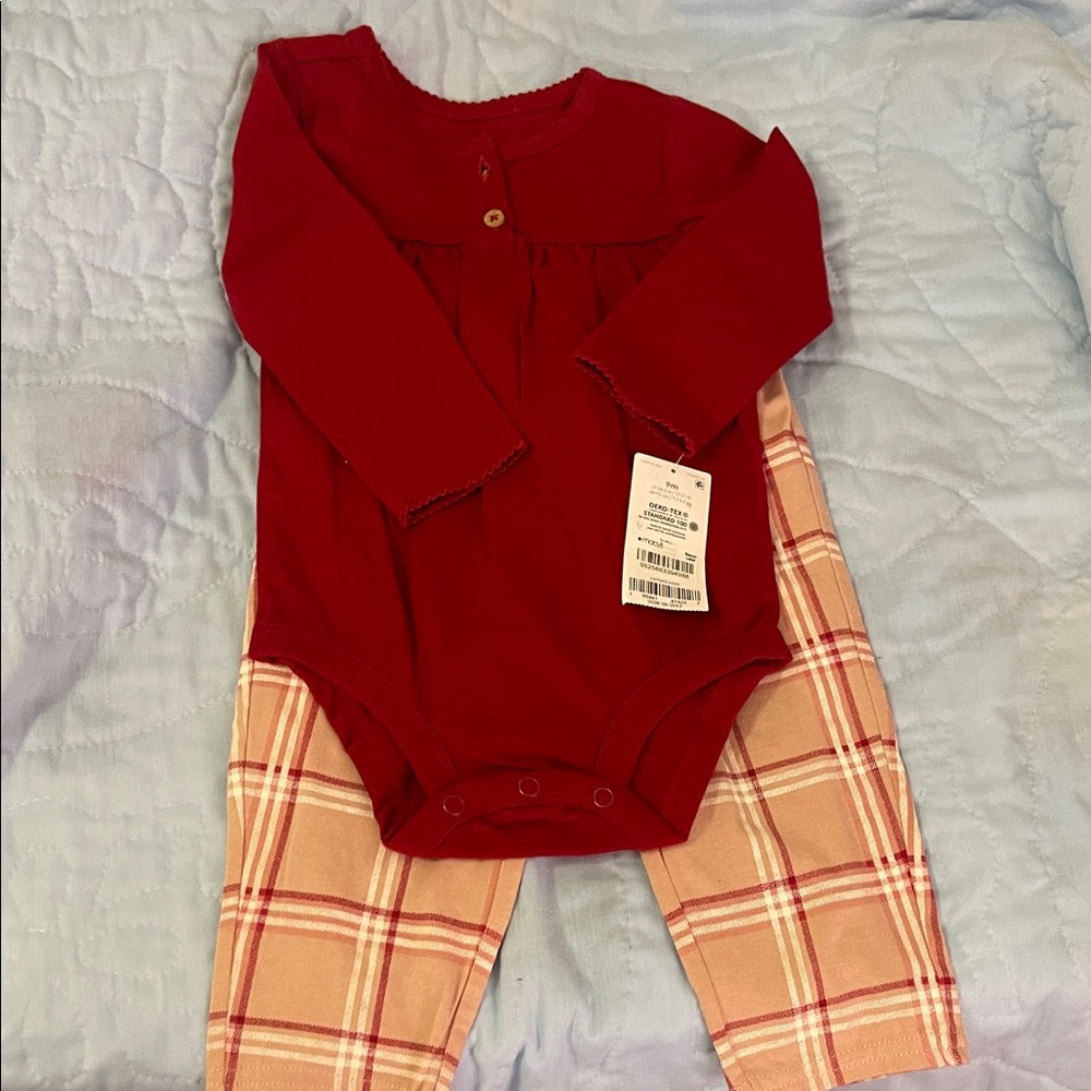 Carter's Vibrant Dark Red (maroon) Baby long sleeve with matching pull on pants
